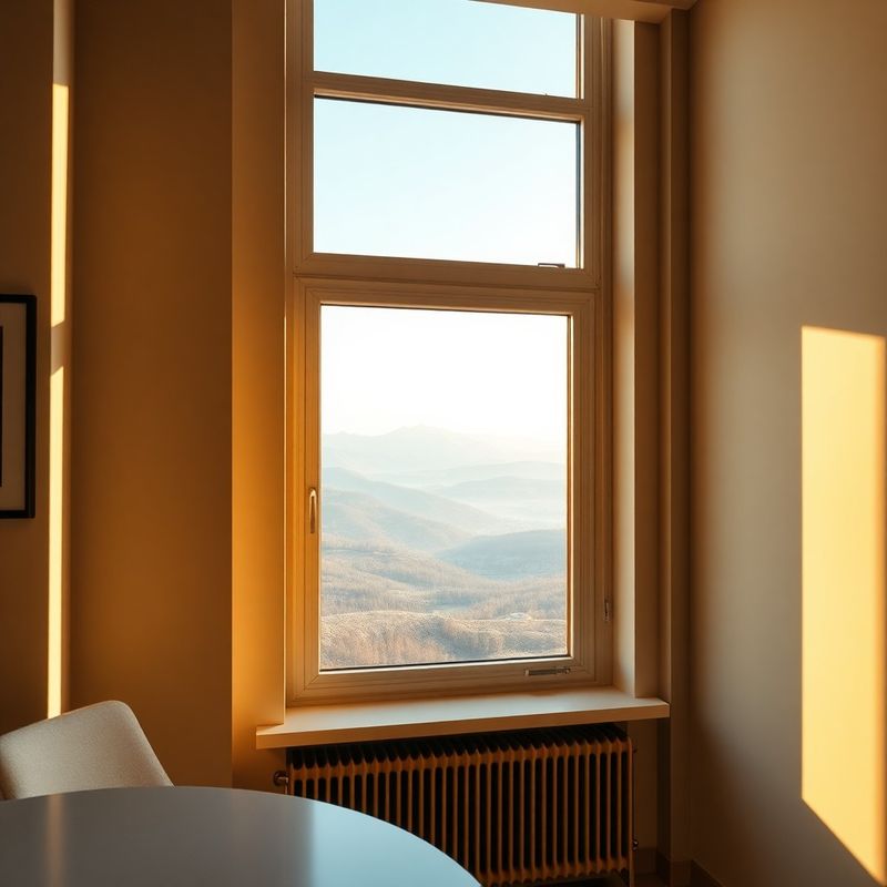 Pohľad z konzultačnej miestnosti na slovenské hory v ranom svetle